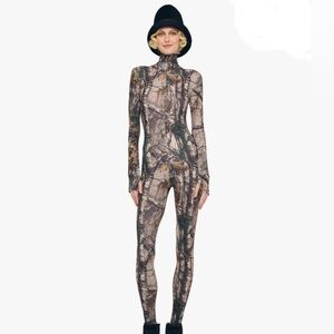 Norma Kamali Long Sleeve Slim Fit Turtleneck Catsuit in Trees XS / 34 NWT